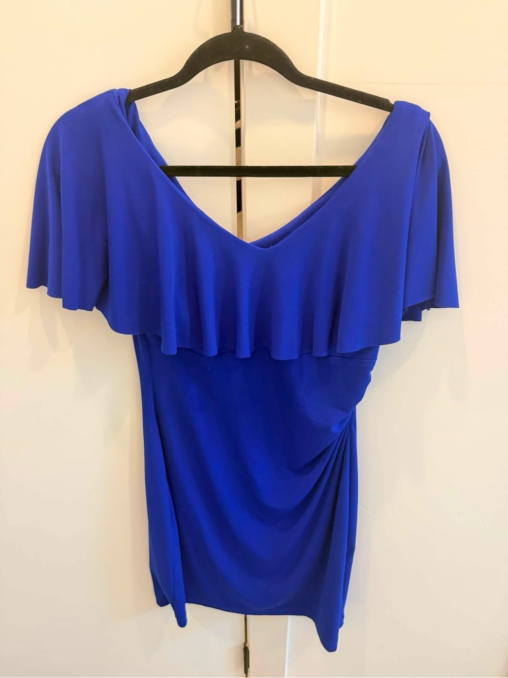 connected apparel One-Shoulder Royal Blue Ruffle Dress
